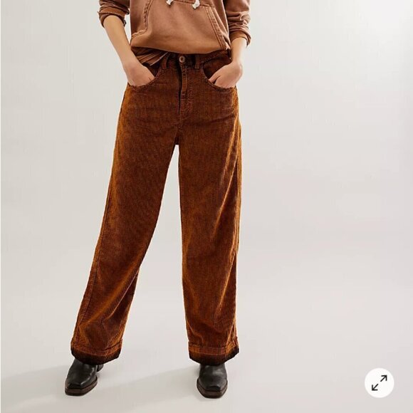 NWT Mundaka Free People Studded Corduroy Jeans Brown Sz 8/L - Picture 2 of 10